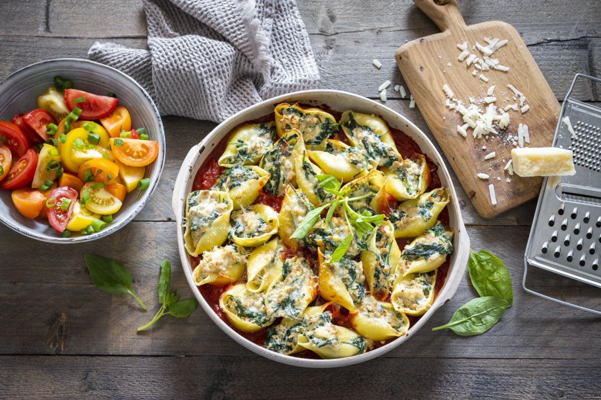 Vegetarische Muschelnudeln mit Thun-Visch Füllung