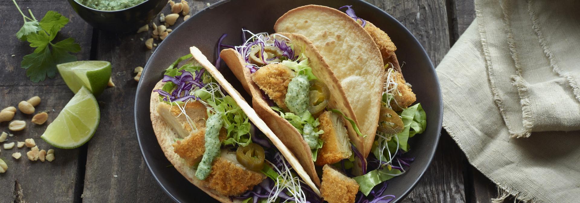 Vegane Tacos mit Garden Gourmet Knusper-Filets und Limetten-Sauce