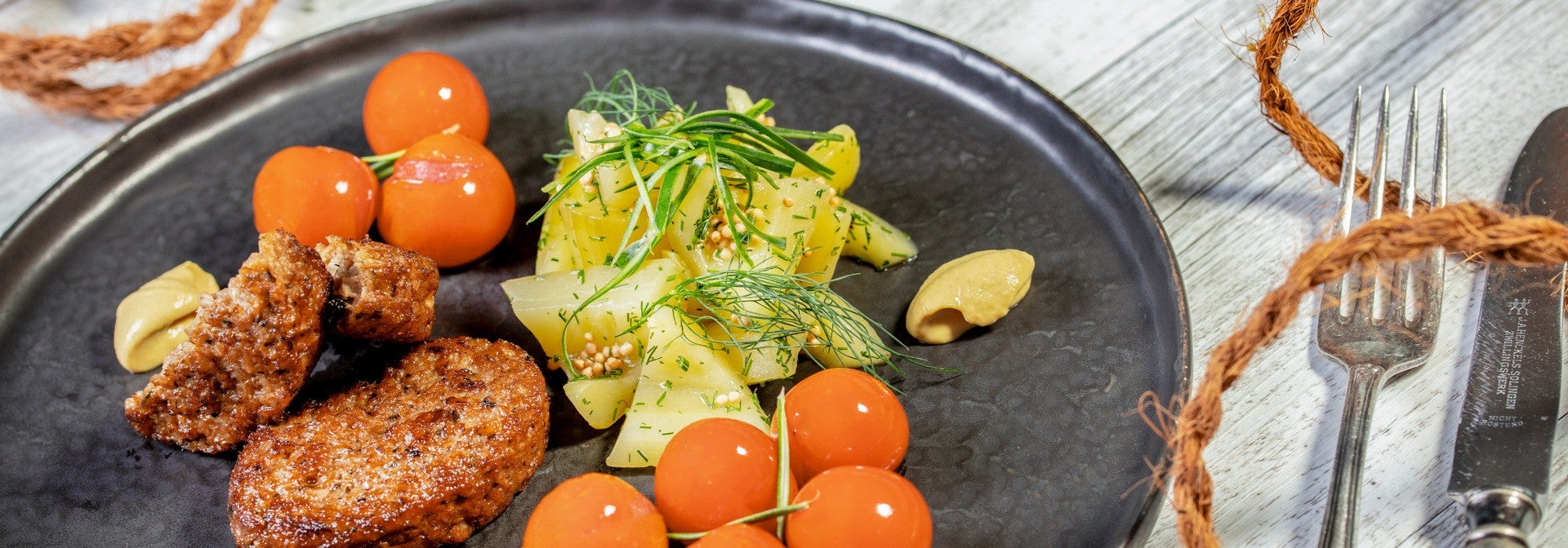 Vegetarische Frikadelle an Schmorgurke