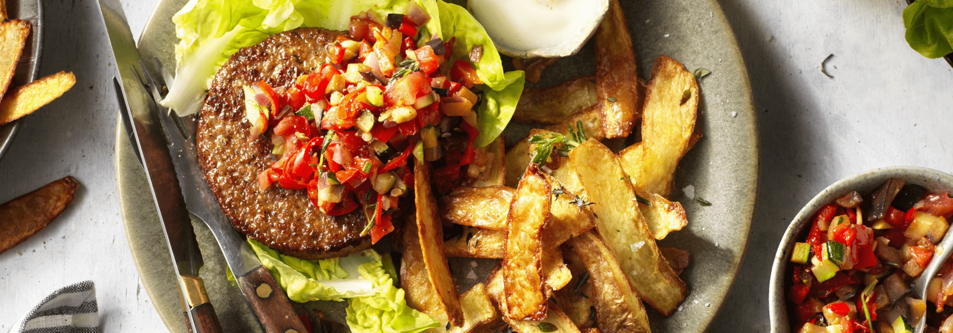 No Waste Burger mit Kartoffel-Streifen