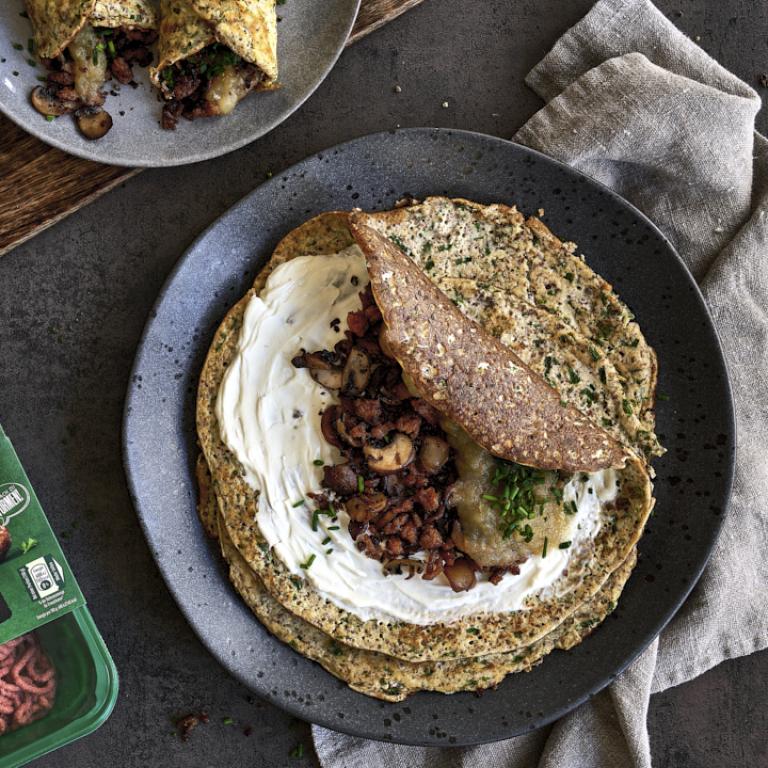 Kräuterpfannkuchen mit Sensational Hack Kräuterpfannkuchen mit Sensational Hack