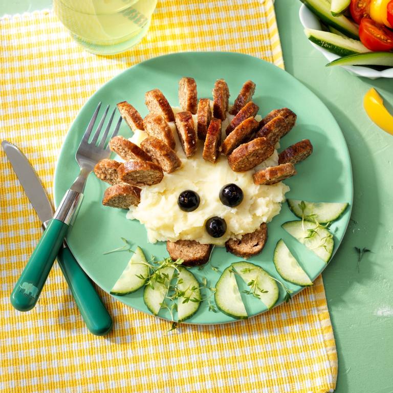 Sensational Bratwurst Igel mit Kartoffelpüree Garten Gourmet - Igel