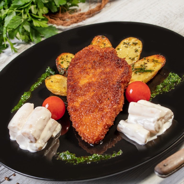 Vegetarische Schnitzel mit Rosmarindrillingen