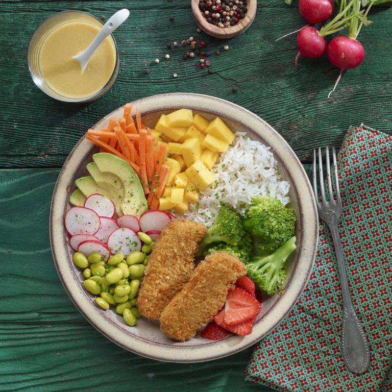 Bunte Bowl mit GARDEN GOURMET Knusper-Filets, vegan